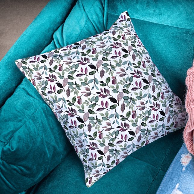 Bloemengroen Waterverf Naadloos Patroon Kussen (Floral Throw Pillow)