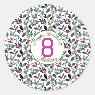 Bloemengroen Waterverf Verjaardagsnaam Ronde Sticker