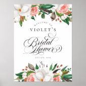 Bloemengroen witte roze bruidsdouche welkomstbord poster (Voorkant)