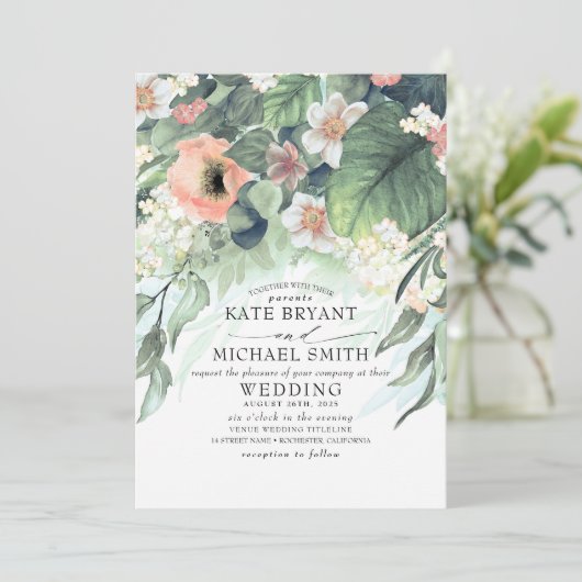 Bloemengroen Zomertuin Romantische bruiloft Kaart (Staand voorkant)