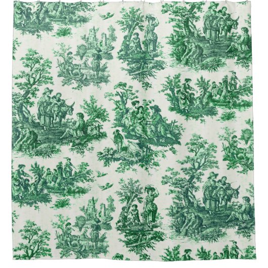 bloemengroene toile jouy douchegordijn (Voorkant)