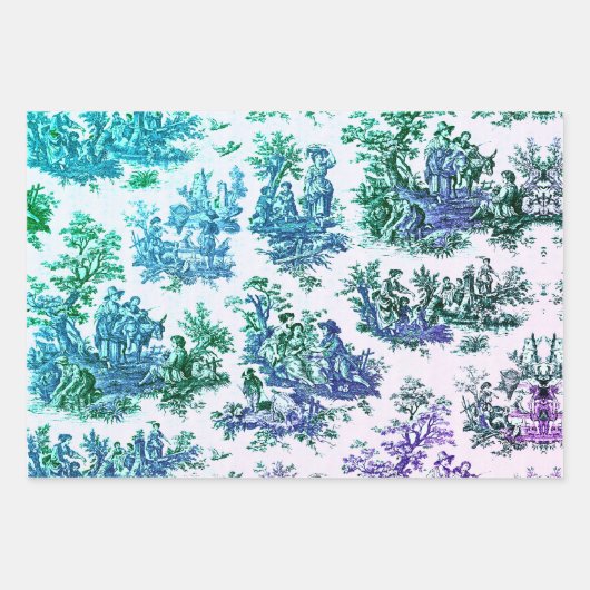  bloemengroene toile jouy inpakpapier vel (Voorkant 2)