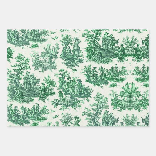  bloemengroene toile jouy inpakpapier vel (Voorkant)