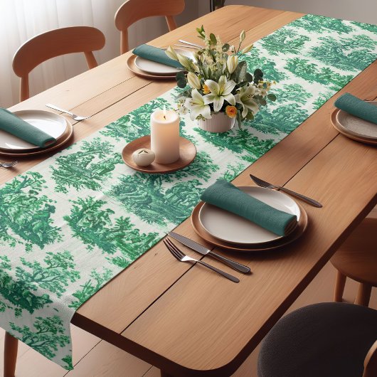  bloemengroene toile jouy korte tafelloper