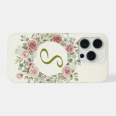 Bloemengroenste Monogram S iPhone Hoesje | Roze Ro 15 Pro Case (Achterkant horizontaal)