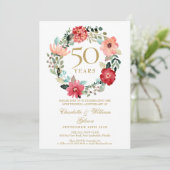 Bloemenguirlande Chic Goud 50ste trouwdag Kaart (Staand voorkant)