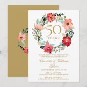 Bloemenguirlande Chic Goud 50ste trouwdag Kaart (Voorkant / Achterkant)