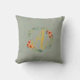 Bloemenguirlande Gouden Monogram Initiaal A Kussen