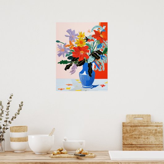 Bloemenharmonie: een levendige vaas poster (Keuken)