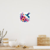 Bloemenharmonie: kolibrie elegantie poster (Keuken)