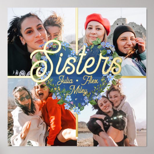 Bloemenhart 4 foto Collage zusters BFF Keepsake Folie Afdrukken (Voorkant)