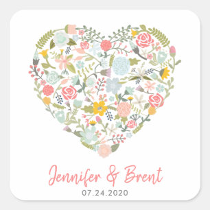 Bloemenhart bruiloft stickers