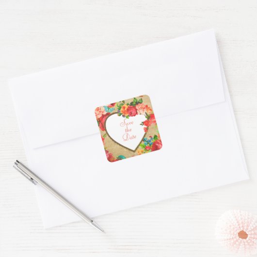 Bloemenhart Envelop afdichtingen of Product Sticke Vierkante Sticker (Envelop)