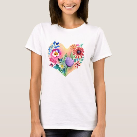 Bloemenhart Kleurrijke AI ART T-shirt (Voorkant)