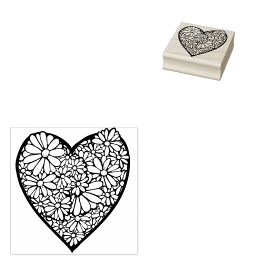 Bloemenhart LIEFDE Rubberstempel (Gestempeld)