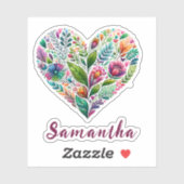 bloemenhart met naam vinyl sticker (Vel)
