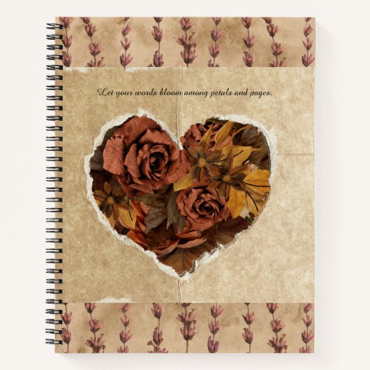  Bloemenhart met Rustieke Bruine Rozen Notitieboek (Voorkant)