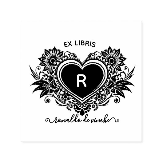  bloemenhart monogram ex libris  zelfinktende stempel (Design)