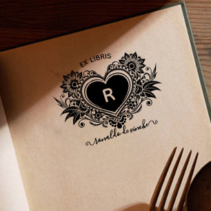  bloemenhart monogram ex libris zelfinktende stempel