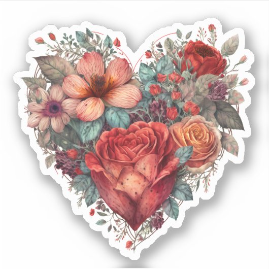 bloemenhart ontwerp sticker (Voorkant)