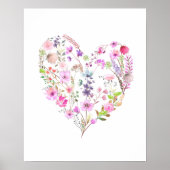 Bloemenhart roze Waterverf meisje kinderkamer deco Poster (Voorkant)