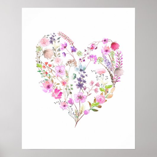 Bloemenhart roze Waterverf meisje kinderkamer deco Poster (Voorkant)