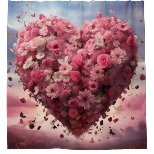 Bloemenhart & vlinder douche gordijn (Voorkant)