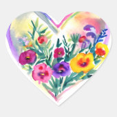 Bloemenhartkrans | Pastel Waterverf magenta Hart Sticker (Voorkant)