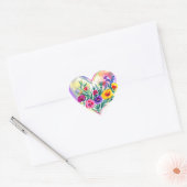 Bloemenhartkrans | Pastel Waterverf magenta Hart Sticker (Envelop)