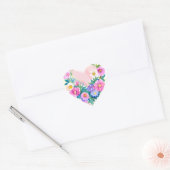 Bloemenhartkrans | Pastel Waterverf roze Hart Sticker (Envelop)
