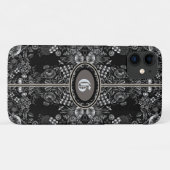 bloemenhok zwart & witte monogrammen Case-Mate iPhone case (Achterkant (horizontaal))