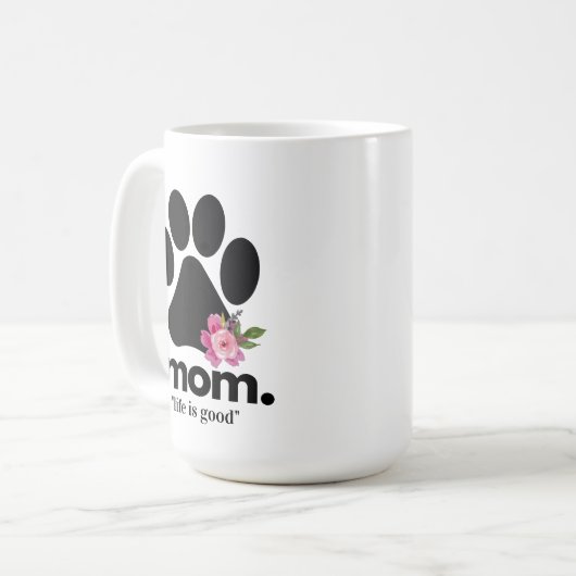 Bloemenhond moeder poot print mok met offerte (Voorkant links)