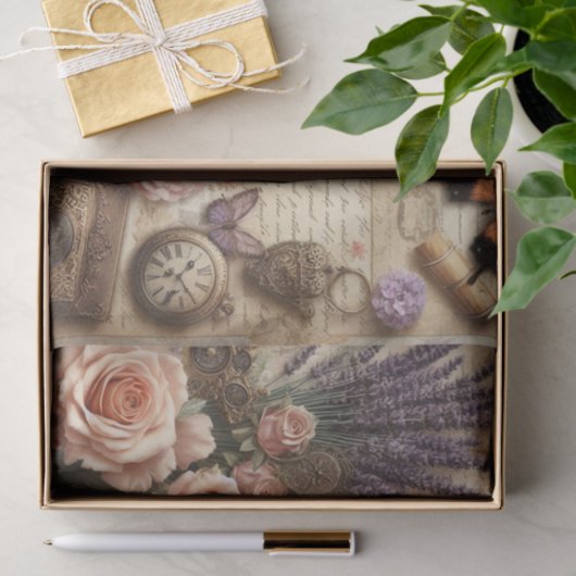 Bloemenhorloge en Vlinders Decoupage Tissuepapier (Geschenk)