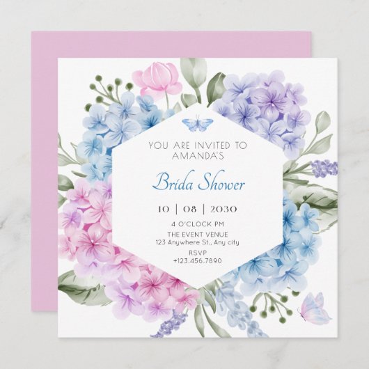 Bloemenhortensia bruids douche uitnodiging (Voorkant / Achterkant)