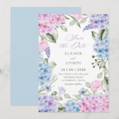 Bloemenhortensia bruiloft save the date (Voorkant / Achterkant)