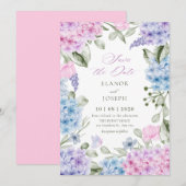 Bloemenhortensia bruiloft save the date (Voorkant / Achterkant)