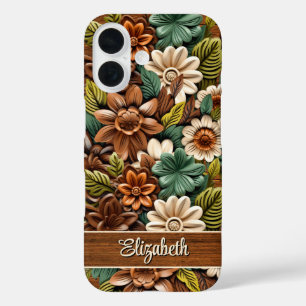 Bloemenhout gepersonaliseerd iPhone 16 hoesje