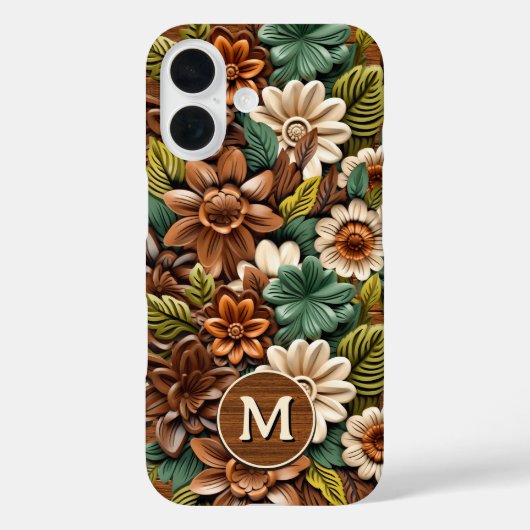 Bloemenhoutmonogram gepersonaliseerd Case-Mate iPhone case (Achterkant)