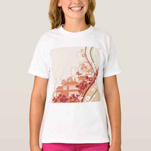 Bloemenhuis Illustratie Werveltje en Natuur Patroo T-shirt (Voorkant)