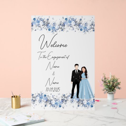 Bloemenijs blauw acryl Verloving teken Acryl Bord (Huwelijk)