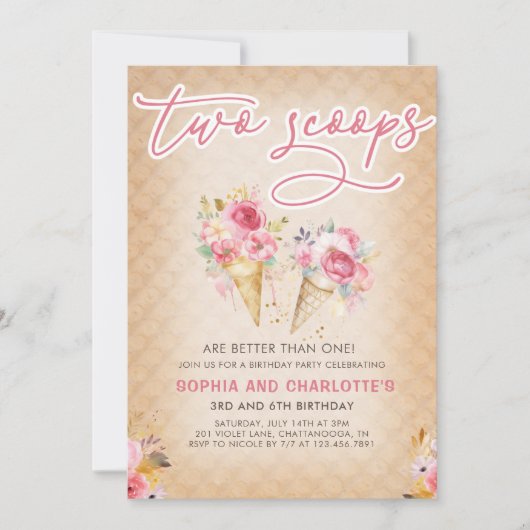 Bloemenijs Cone Two Scoops gezamenlijke verjaardag Kaart (Voorkant)