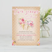 Bloemenijs Cone Two Scoops gezamenlijke verjaardag Kaart (Staand voorkant)