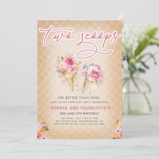 Bloemenijs Cone Two Scoops gezamenlijke verjaardag Kaart (Staand voorkant)