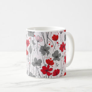 Bloemenillustratie, abstracte wilde bloemen, moder koffiemok