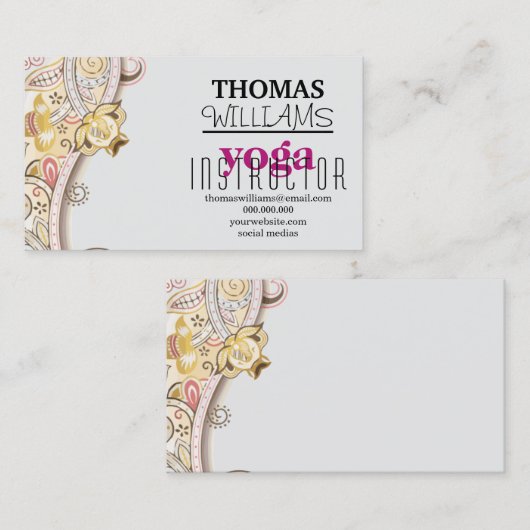 Bloemenillustratie yoga instructeur Mandala Henna Visitekaartje (Voorkant / Achterkant)