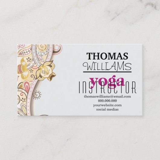 Bloemenillustratie yoga instructeur Mandala Henna Visitekaartje (Voorkant)