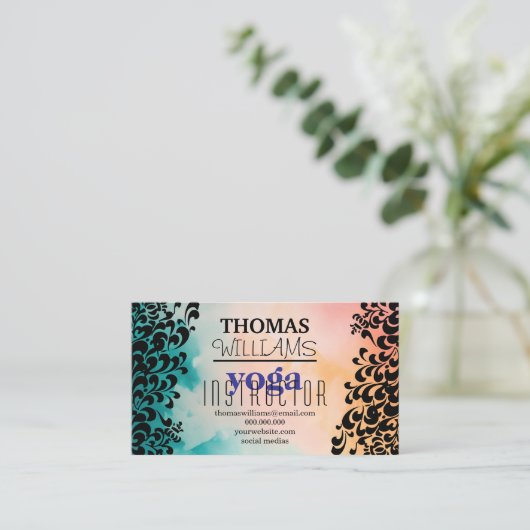 Bloemenillustratie yoga instructeur Mandala Henna Visitekaartje (Staand voorkant)