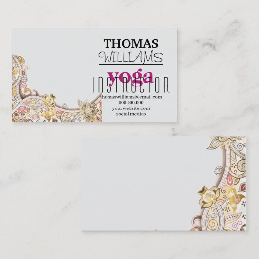 Bloemenillustratie yoga instructeur Mandala Henna Visitekaartje (Voorkant / Achterkant)
