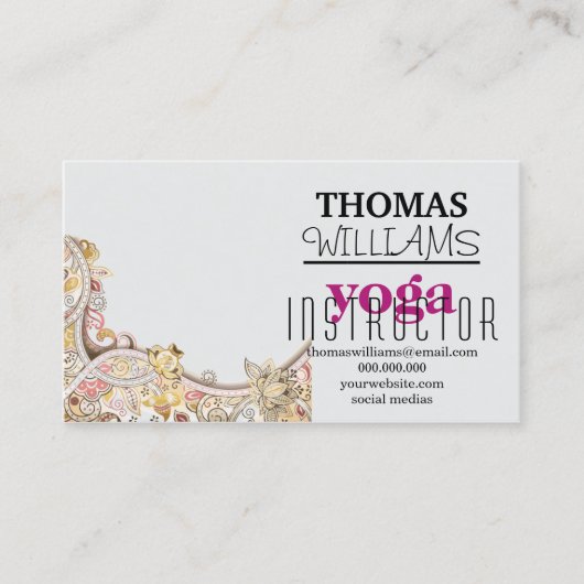 Bloemenillustratie yoga instructeur Mandala Henna Visitekaartje (Voorkant)