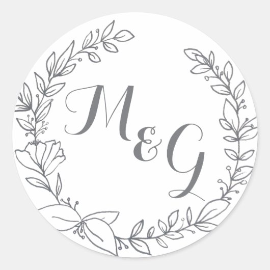 Bloemeninkt Initiaal monogram envelopzegel Ronde Sticker (Voorkant)